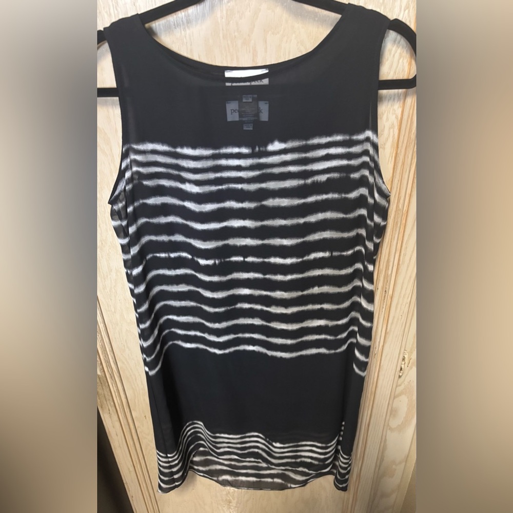 Peck & Peck Black and White Striped High Low Dress